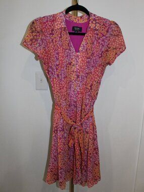 Women's MSK Floral Capped Sleeve Dress with Fabric Belt, Size 6P.